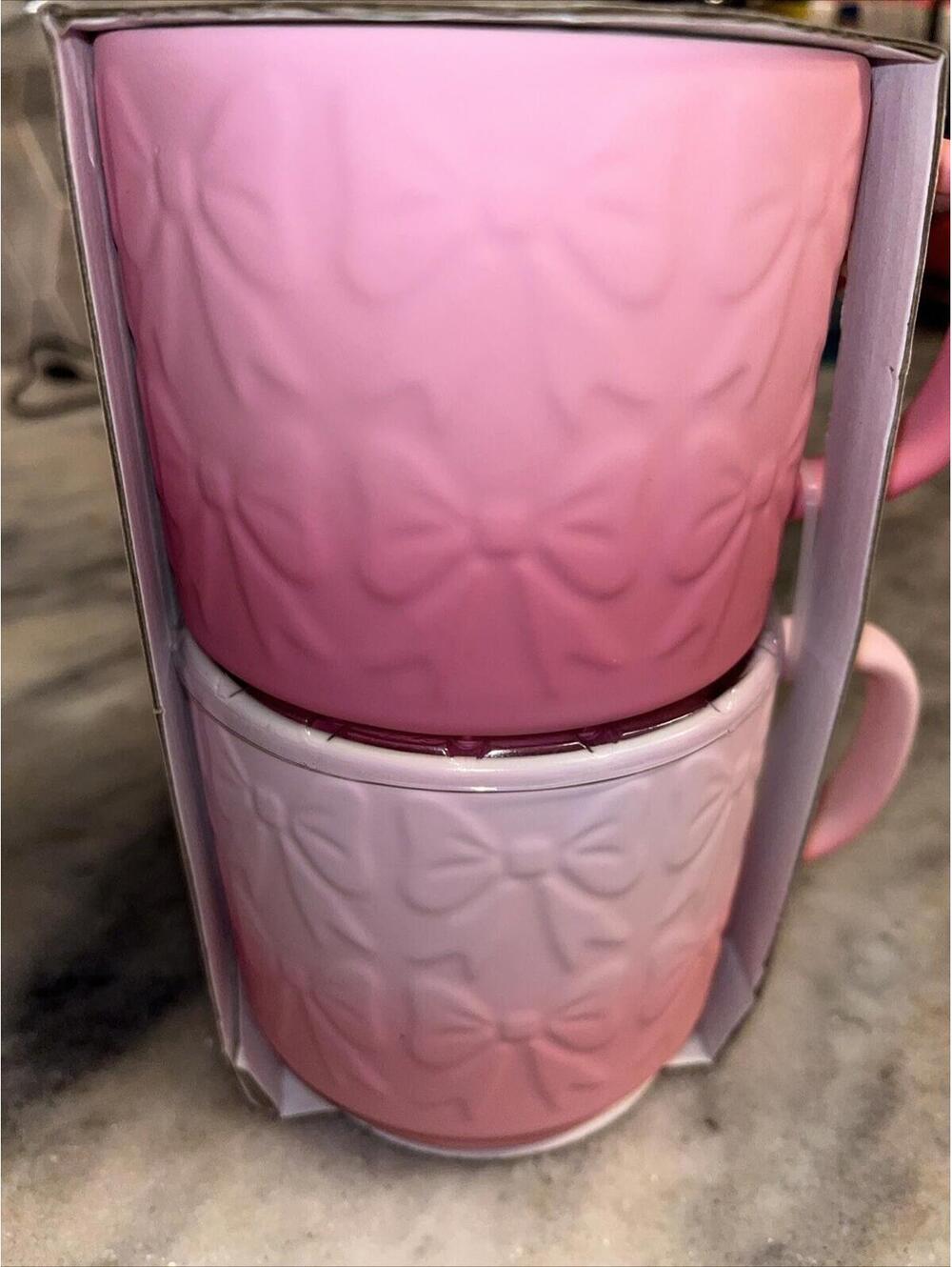 Pink Bow Mugs set of 2 Ceramic Mugs - Picture 3 of 7